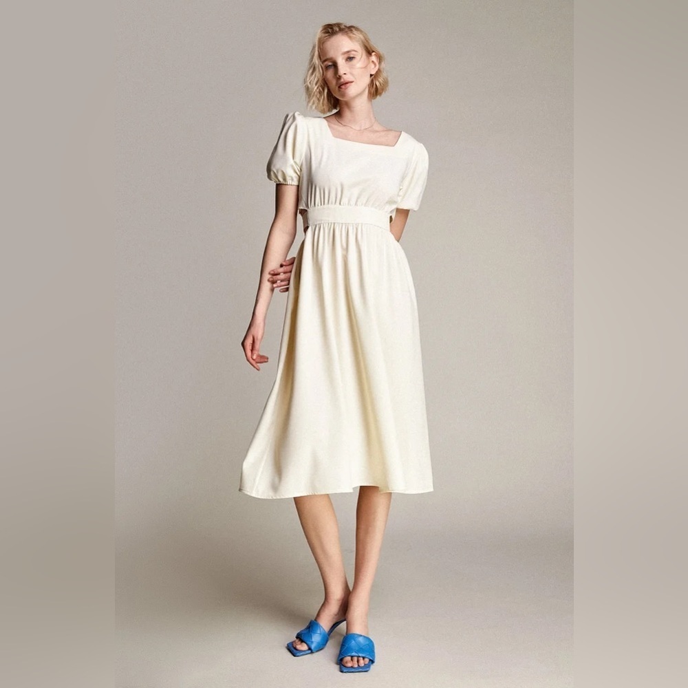 J.ING Cream Cut Out Midi Dress